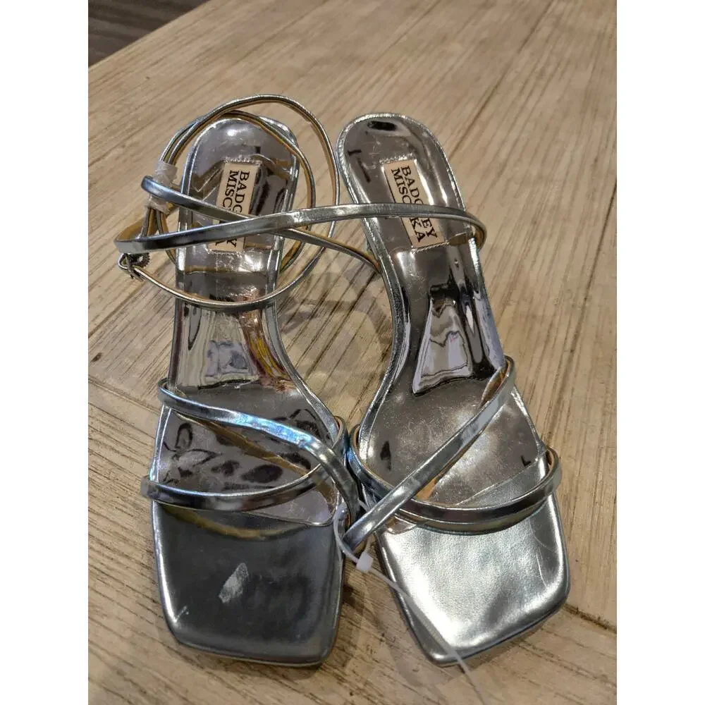 Badgley Mischka Women's Silver Beaded Heel Sandal Size 7.5 Party Shoes